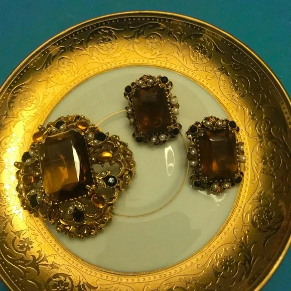 VTG ~FLORENZA Topaz Demi Parure Set - Picture 5 of 6